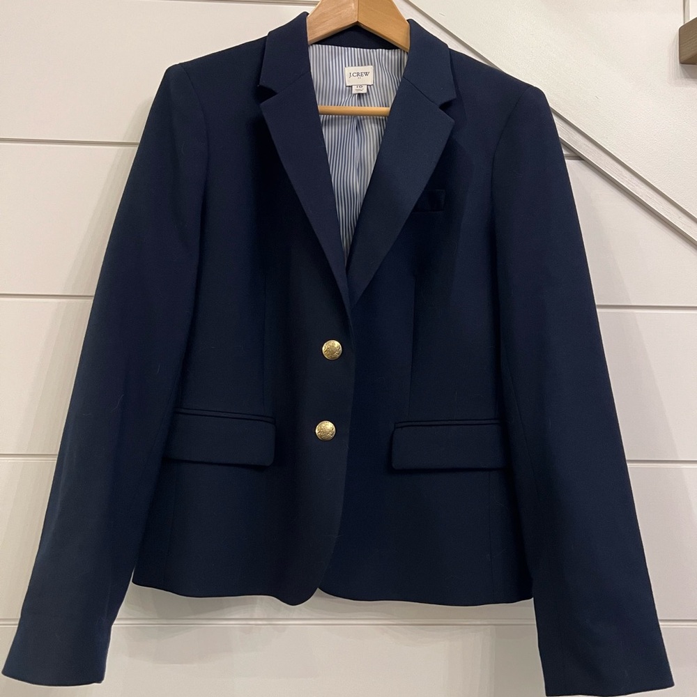 J.Crew Women’s Wool Blazer in Navy Blue with Gold Accents